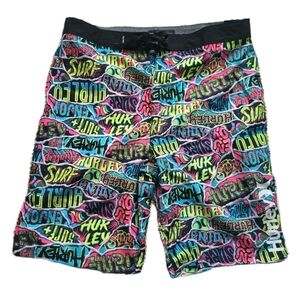 New Hurley Boys Surf Board Shorts Multicolor Neon 20/30 Inseam 10" Above Knee